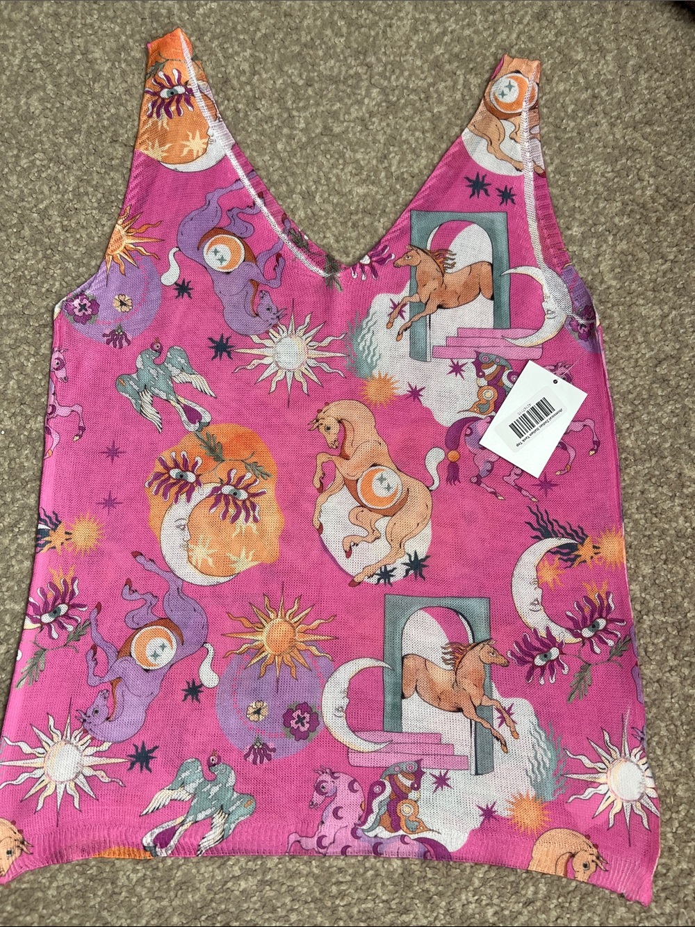 New Italian Pink Celestial Horse Print Tank